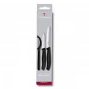 Набор из 3 ножей для овощей VICTORINOX: нож 8 см, нож 11 см, овощечистка, чёрная рукоять