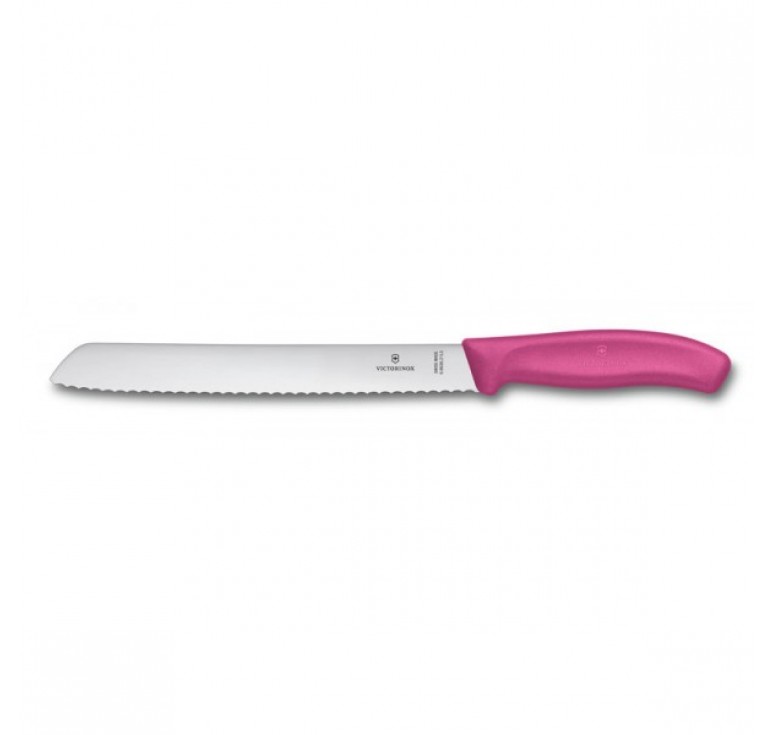 Нож для хлеба VICTORINOX SwissClassic, лезвие 21 см с серейторной заточкой, розовый, в блистере