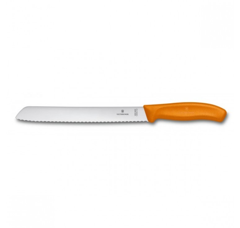 Нож для хлеба VICTORINOX SwissClassic, лезвие 21 см с серейторной заточкой, оранжевый, в блистере