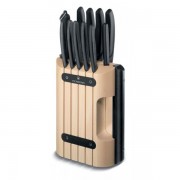 Набор из 11 кухонных ножей VICTORINOX, чёрная рукоять, в подставке из бука высотой 35,5 см.