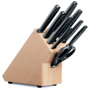 Набор из 9 столовых приборов VICTORINOX: 6 ножей, вилка д/мяса, ножницы, мусат, в буковой подставке