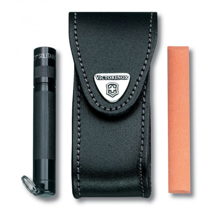 Чехол VICTORINOX для ножей 91 мм 2-4 уровня, с отдел. для фонаря и точильного камня, кожаный, чёрный