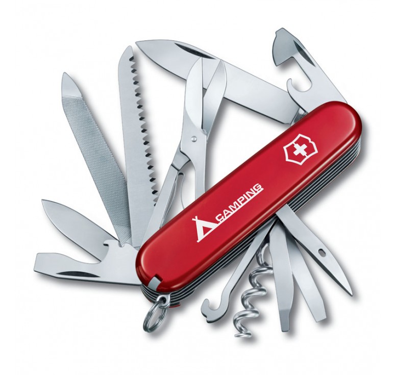 Нож перочинный VICTORINOX Ranger, 91 мм, 21 функция, красный, с логотипом "Camping"