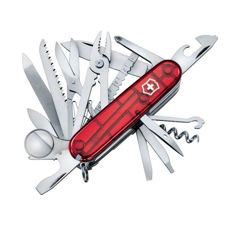 Нож перочинный VICTORINOX Swiss Champ, 91 мм, 33 функции, полупрозрачный красный