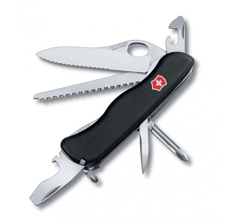 Нож перочинный VICTORINOX Trailmaster One Hand, 111 мм, 12 функций, с фиксатором лезвия, чёрный