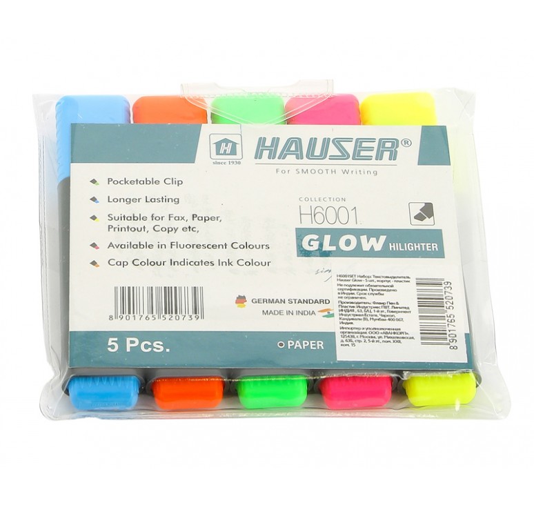 Набор: Текстовыделитель Hauser Glow - 5шт