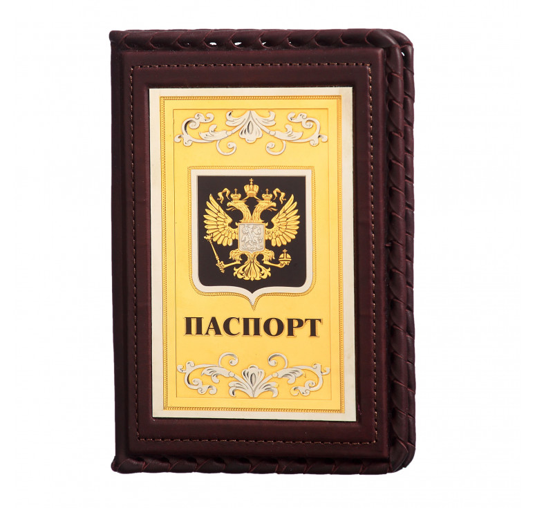Обложка для паспорта «Россия Златоглавая» с накладкой из Златоуста (никель, золото 999 пробы)
